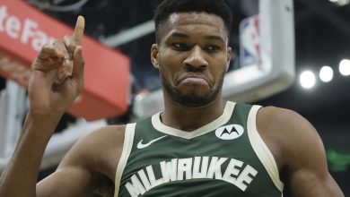 Giannis Antetokounmpo of the Milwaukee Bucks responds after being fouled in the first half of an NBA basketball game in Milwaukee on Monday, December 11, 2023. (Google Photo Credit)